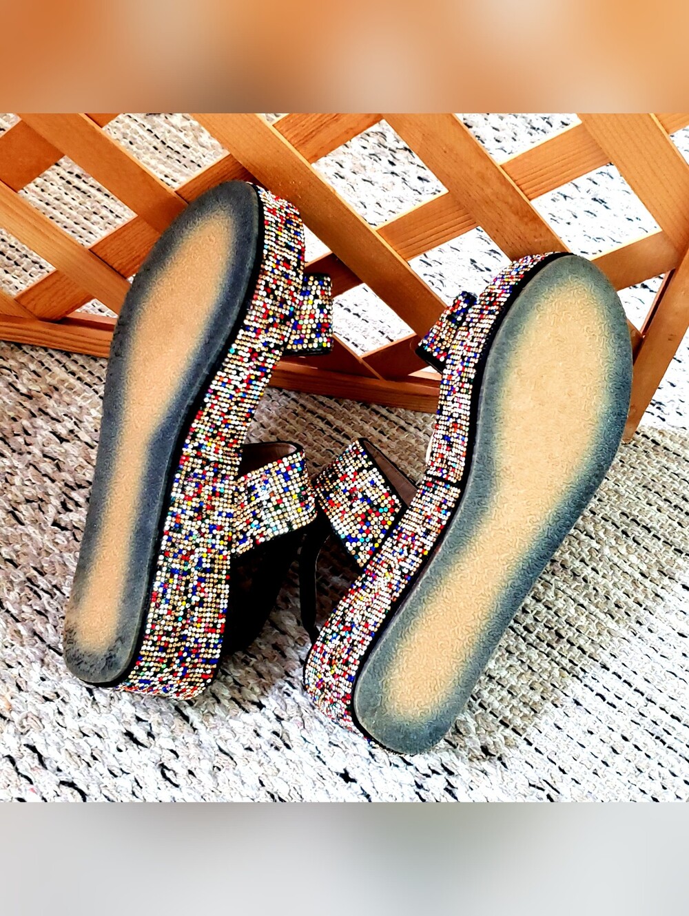 Women's Multicolor Rainbow Chunky Festival Jeweled Platform Summer Sandals 7.5 - Picture 2 of 9